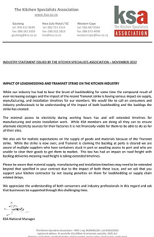 Industry statement - impact of load shedding and Transnet strike on our industry